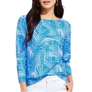 VINEYARD VINES Sankaty Boatneck Shirt Top Blue Palm Calm Water Simple Blouse - M